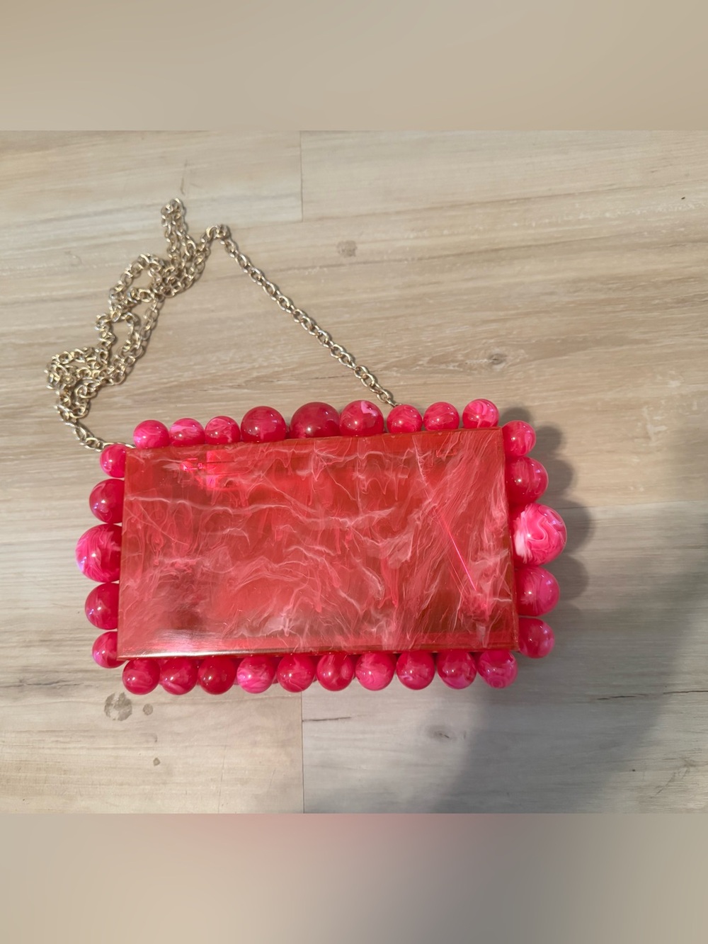 Pink Beaded Acrylic Crossbody Clutch